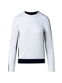 Women's Two-Tone Cashmere Sweater - Ecru Navy - Size 12
