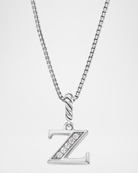 Pave Initial Pendant Necklace with Diamonds in Silver, 17mm