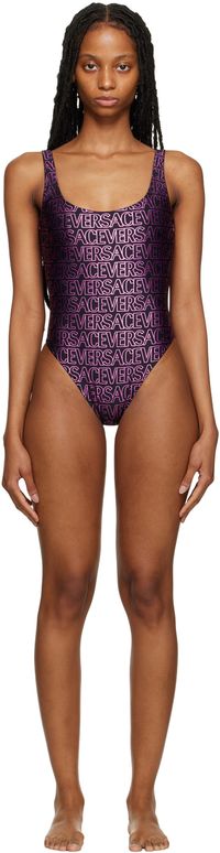 Versace Underwear Black Allover One-Piece Swimsuit