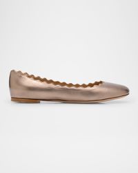 Lauren Scalloped Metallic Leather Ballerina Flats