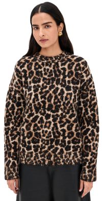 ANINE BING Sydney Crew Sweater Black and Brown Leopard S