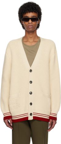 AMI Paris Beige Wool Ribbed Cardigan