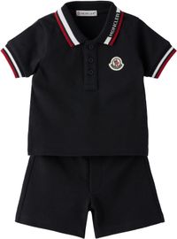 Moncler Enfant Baby Navy Logo Patch Polo & Shorts Set