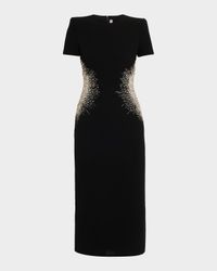 Crystal Embellished Short-Sleeve Midi Dress