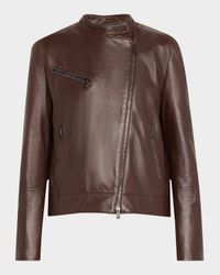 Smooth Glove Leather Biker Jacket With Monili Zip Pocket