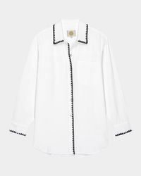 Idania Embroidered Gauze Button-Front Shirt