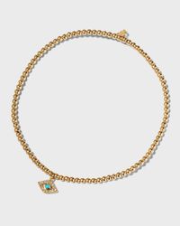 2mm Gold Bead Bracelet with Diamond Bezel Evil Eye Charm