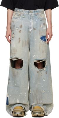 VETEMENTS Jean surdimensionné bleu à effet usé
