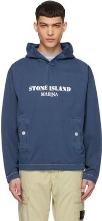 Stone Island Pull à capuche bleu marine à effet vieilli emblématique