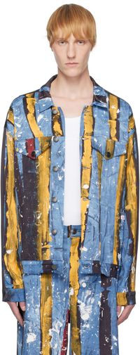 Charles Jeffrey LOVERBOY Navy & Blue Silky Oversized 'Denim' Jacket