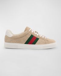 Men's Ace Suede Monogram Low-Top Sneakers