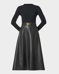 Paige Rib Knit & Faux Leather Midi Dress