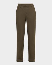 Cotton Stretch Slim-Leg Cigarette Pants With Slits