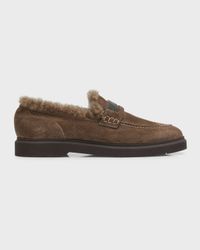 Suede Shearling Penny Loafers