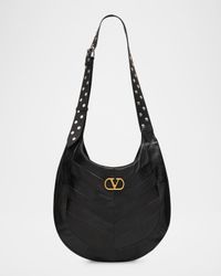 Men's Hoboho Studded Patchwork Leather Hobo Bag