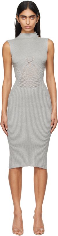 Isa Boulder Gray Raven High-Neck Midi Dress