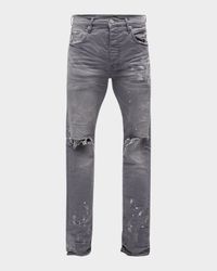 Men's Knee-Slit Jeans with Paint Splatter