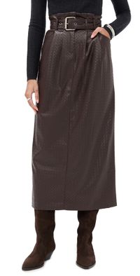 ROTATE Faux Leather Midi Paper Waist Skirt Chicory Coffee 40