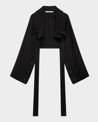 Button-Sleeve Tie Bolero Jacket