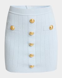2-Pockets Button-Front Rib Mini Skirt
