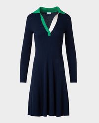 Colorblock Polo Knit A-Line Dress
