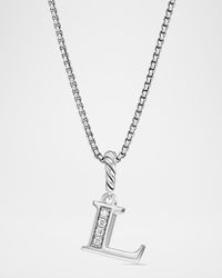 Pave Initial Pendant Necklace in Silver with Diamonds