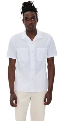 Vince Seersucker Camp Shirt Dark Playa Blue XXL
