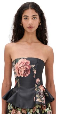 Marques'Almeida Flower Printed Strapless Waisted Top Black 6