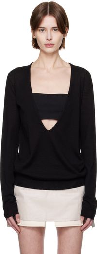 Rick Owens Black Hollywood Xtreme V Neck Pull Sweater