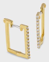 18K Yellow Gold Diamond Square Earrings, 15mm