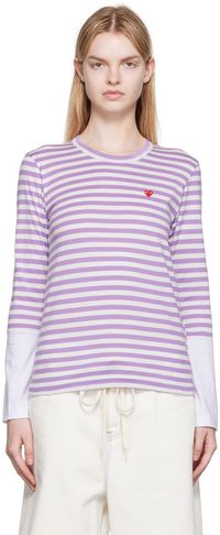 COMME des GARÇONS PLAY White & Purple Small Heart Patch Long Sleeve T-Shirt