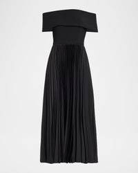 Stockton Pleated Off-Shoulder Midi Dress