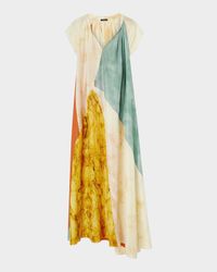 Tulipa Marble-Print Habotai Silk Maxi Dress