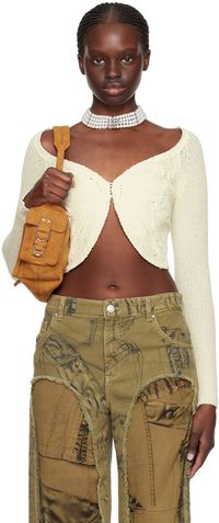 Blumarine Cardigan blanc cassé à image brodée