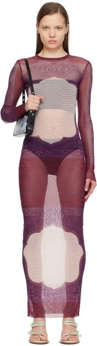 Jean Paul Gaultier Burgundy & Purple 'The Cartouche' Maxi Dress