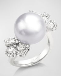18K White Gold Statement Ring with Diamonds and South Sea Pearl