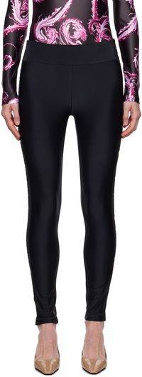 Versace Jeans Couture Black Logo-Woven Trim Leggings