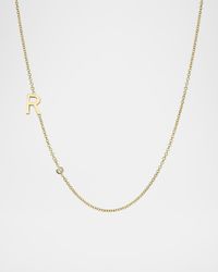 14k Gold Asymmetrical Initial and Bezel Diamond Necklace