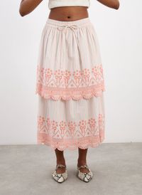 Damson Madder - Jupe midi rayée à broderies - Taille 12 - Orange