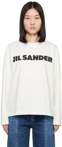 Jil Sander T-shirt à manches longues blanc cassé à logo imprimé