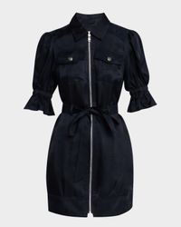 Holly Puff-Sleeve Zip-Front Mini Dress