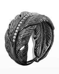 Rhodium-Plated Diamond Feather Band Ring, Size 7