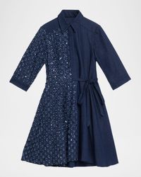 Paillette Distressed Denim Mini Shirtdress