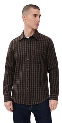 Portuguese Flannel Merino Tweed Check Overshirt Navy S