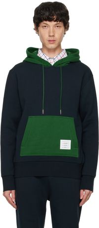 Thom Browne Pull à capuche contrasté bleu marine et vert
