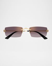 Panthere Rimless Rectangular Metal Sunglasses