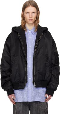 Juun.J Black Hood Detachable MA-1 Bomber Jacket