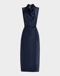 Scarf Drape Silk Crepe Midi Dress With Belt
