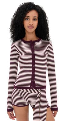 Seven Wonders Mischief Long Sleeve Knit Top Wine Stripe XL