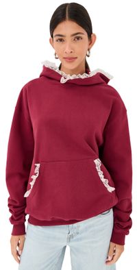 Tanner Fletcher Becky Lace Trim Hoodie Burgundy XS